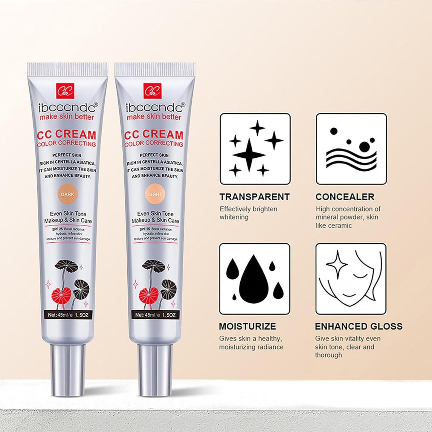 Hydrating CC Cream with SPF 25 – Full Coverage Foundation & Primer with Centella Asiatica
